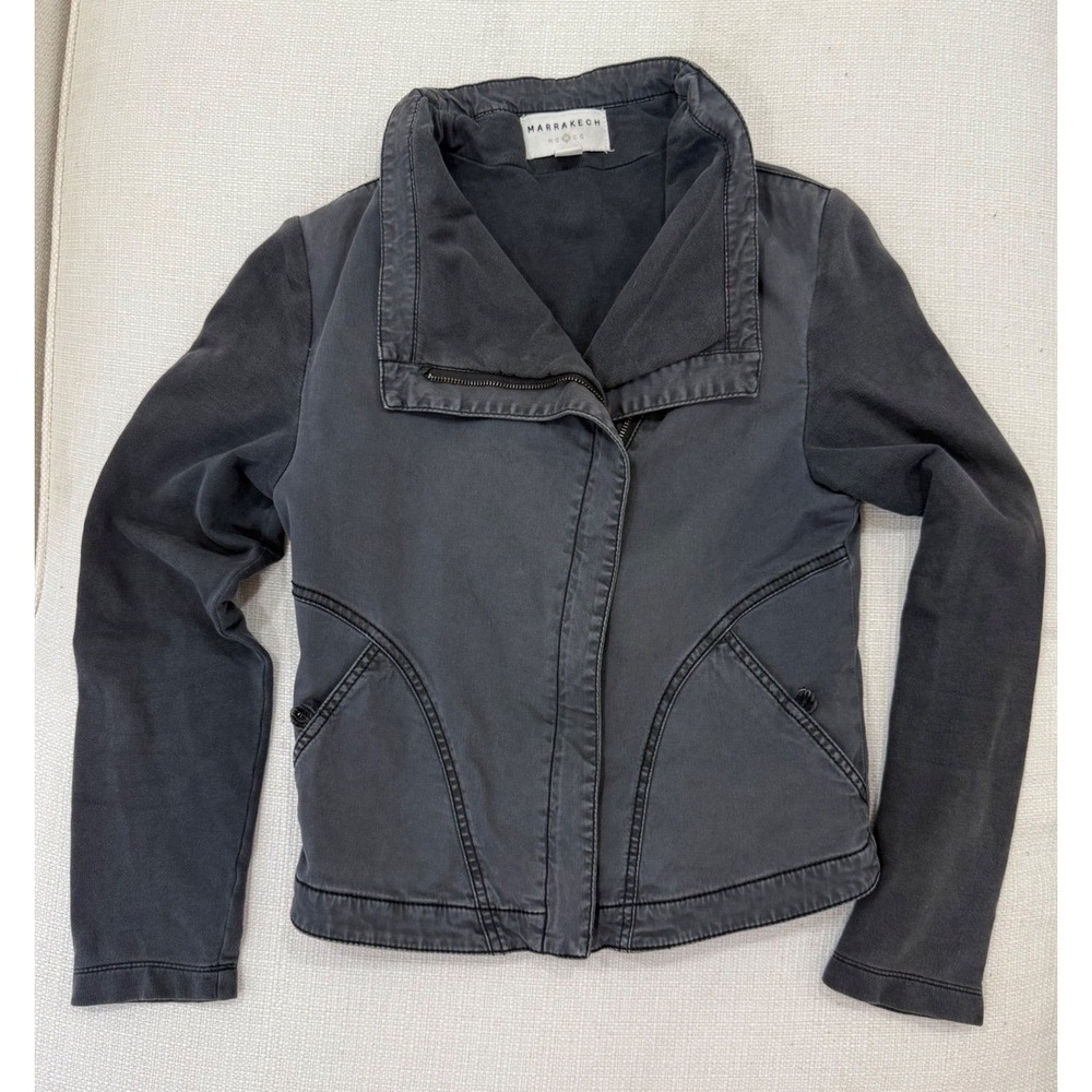 Marrakech Moto Jacket Womens S Gray Mixed Media Asymmetric Zip Excellent